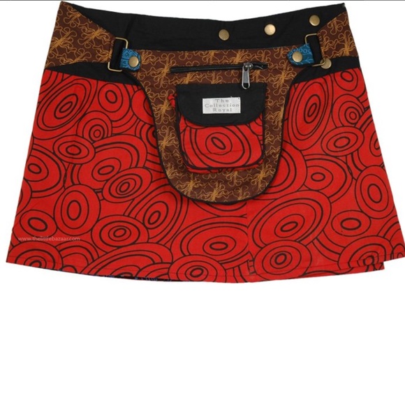 ⚛️🦘 Sacred Geometry Reversible snap Wrap Skirt w/detach Purse pouch NWOT travel - Picture 7 of 9